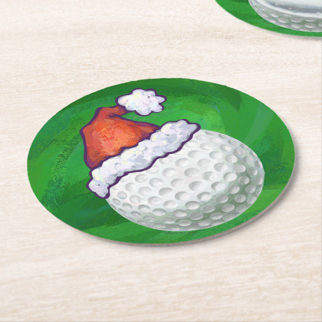 Dessous De Verre Rond Golf Ball Noël Casquette sur Vert (Incliné)