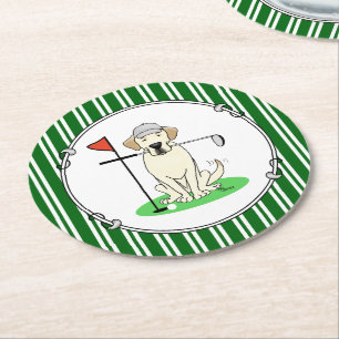 Dessous De Verre Rond Golf Golfing Yellow Lab Labrador Retriever Chien