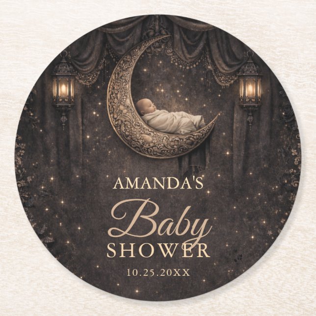 Dessous De Verre Rond Gothic Crescent Moon Stars Baby Shower (Devant)
