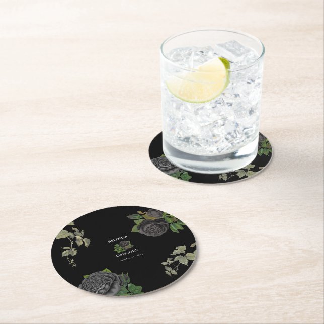 Dessous De Verre Rond Gothique Halloween Rose noir Mariage (En situation)