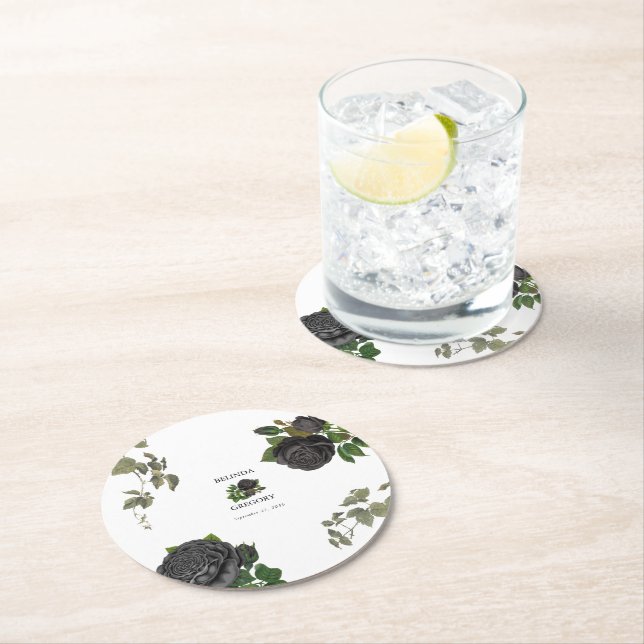 Dessous De Verre Rond Gothique Halloween Rose noir Mariage (En situation)
