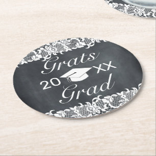 Dessous De Verre Rond Graduation Blackboard & White Lace Grats