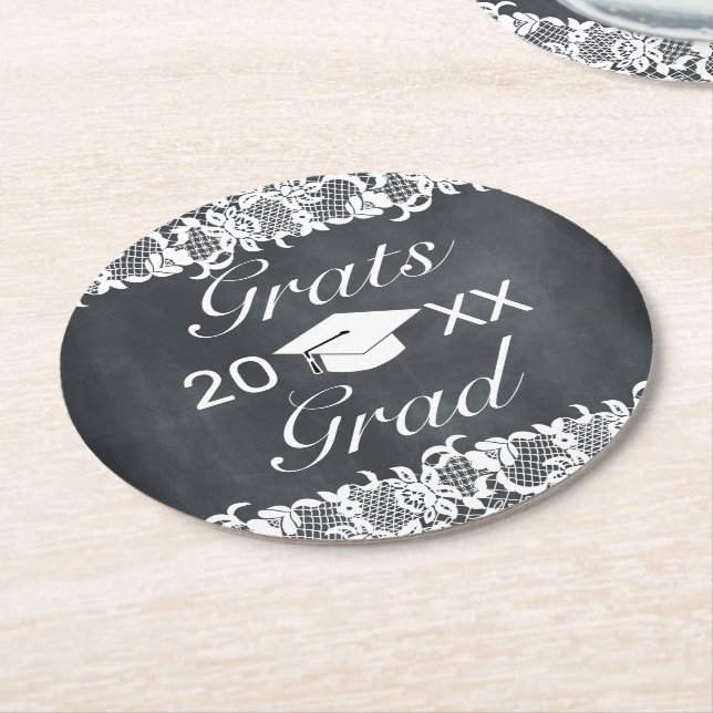 Dessous De Verre Rond Graduation Blackboard & White Lace Grats (Incliné)