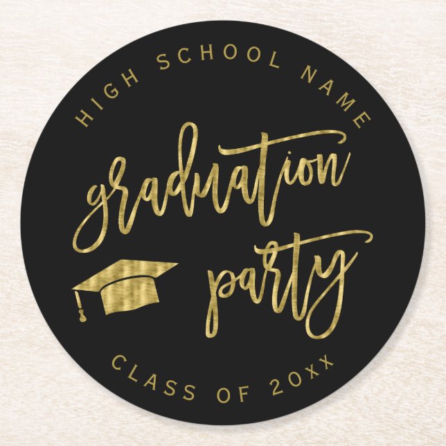 Dessous De Verre Rond Graduation Party Faux Gold Classe de (Devant)