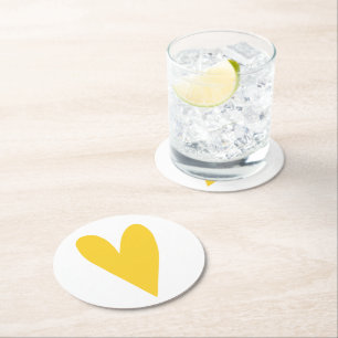 Dessous De Verre Rond Grand Coeur jaune