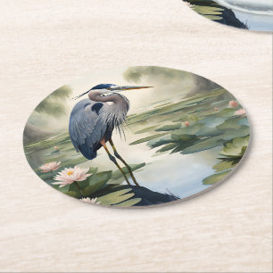 Dessous De Verre Rond Grand héron bleu