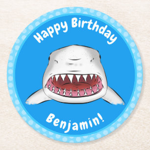 Dessous De Verre Rond Grand requin blanc moyen dessin animé