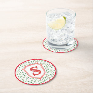 Dessous De Verre Rond Grandmillennial Preppy Holly Monogram Crest