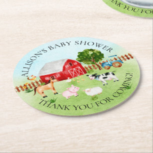 Dessous De Verre Rond Grange Animaux Baby shower Merci