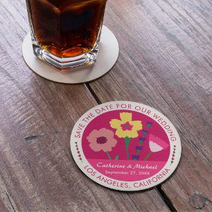 Dessous De Verre Rond Gras & Lumineux Fuchsia Rose Floral Enregistrer La