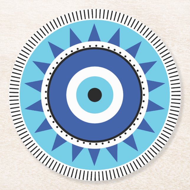 Dessous De Verre Rond Grec Mal Eye Bleu (Devant)