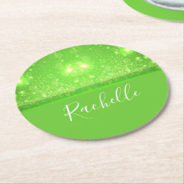 Dessous De Verre Rond Green and white glitter