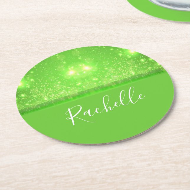 Dessous De Verre Rond Green and white glitter (Incliné)
