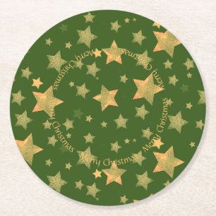 Dessous De Verre Rond Green Gold Star Élégant Vintage classique Noël