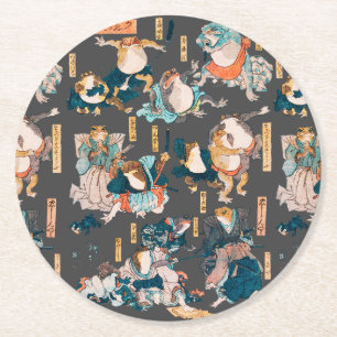 Dessous De Verre Rond Grenouille japonaise ukiyo-e Froggies