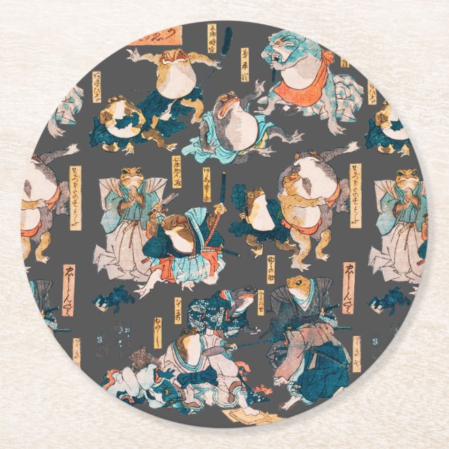 Dessous De Verre Rond Grenouille japonaise ukiyo-e Froggies (Devant)