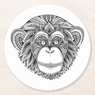 Dessous De Verre Rond Griffonnage d'Illustartion de singe