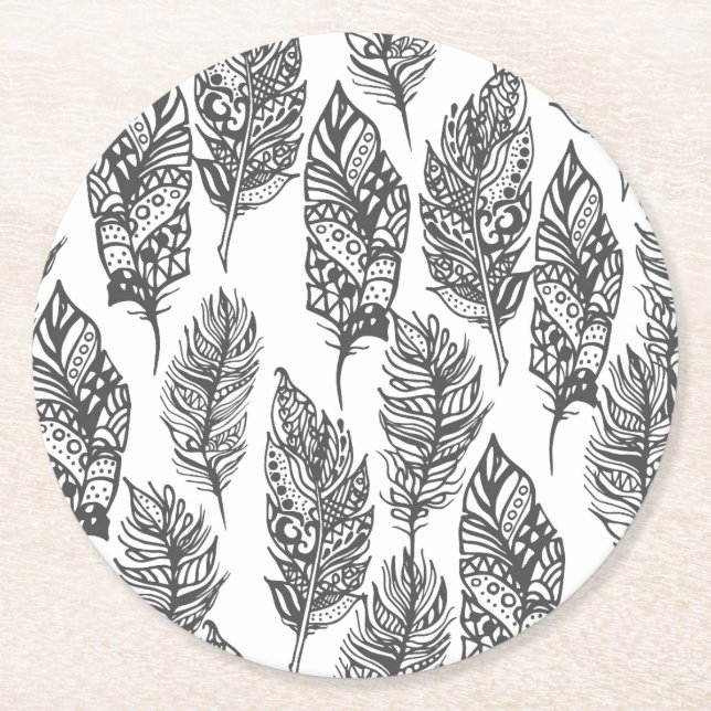 Dessous De Verre Rond Griffonnage doux de plumes (Devant)