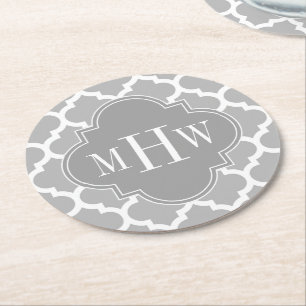 Dessous De Verre Rond Gris Blanc Marocain #5 Dk Gris 3 Monogramme initia