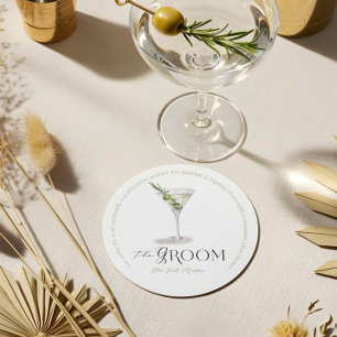 Dessous De Verre Rond Groom Signature Cocktail Aquarelle Mariage Boisson