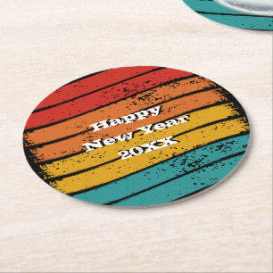 Dessous De Verre Rond Grunge Vintage Retro Sunset Joyeux Nouvel An 20xx