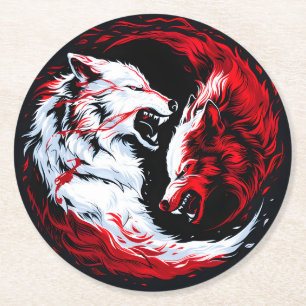 Dessous De Verre Rond Guerrier Loup Cosmique Rouge Blanc