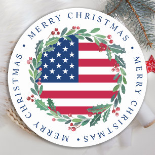 Dessous De Verre Rond Guirlande de Noël patriotique du drapeau américa
