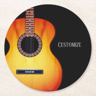 Dessous De Verre Rond Guitare acoustique noire personnalisée