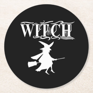Dessous De Verre Rond Halloween Black Wicked Flying Witch
