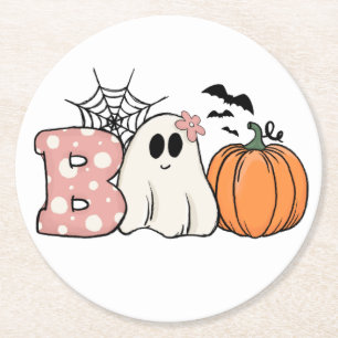 Dessous De Verre Rond Halloween Boo Ghost Citrouille Bats Cobweb