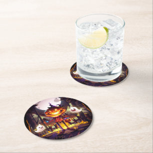 Dessous De Verre Rond Halloween Citrouille mignon Fantômes Moon Effrayan