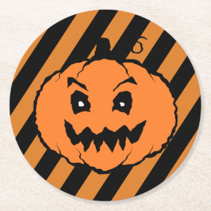 Dessous De Verre Rond Halloween Horreur Citrouille noir rayures