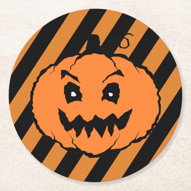 Dessous De Verre Rond Halloween Horreur Citrouille noir rayures (Devant)