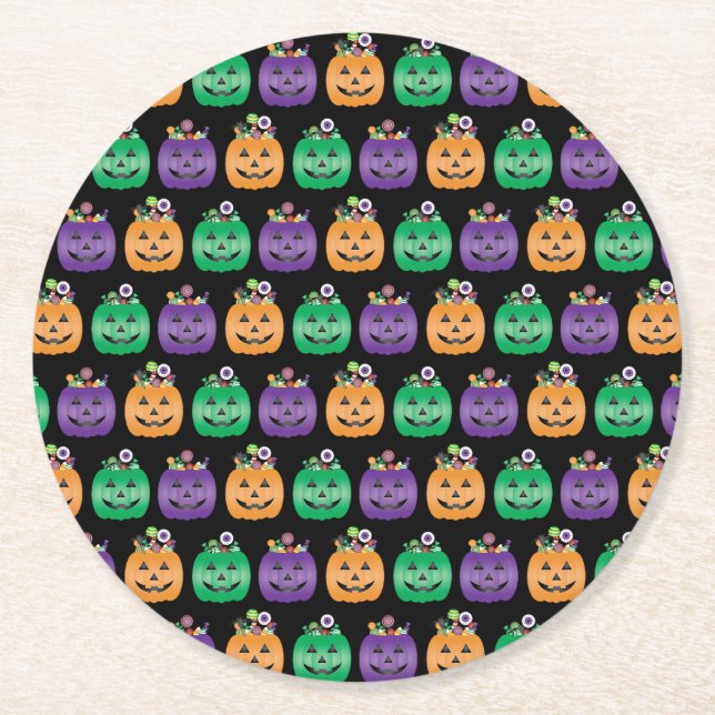 Dessous De Verre Rond Halloween Jack-o'-lantern Candy Pail (Devant)