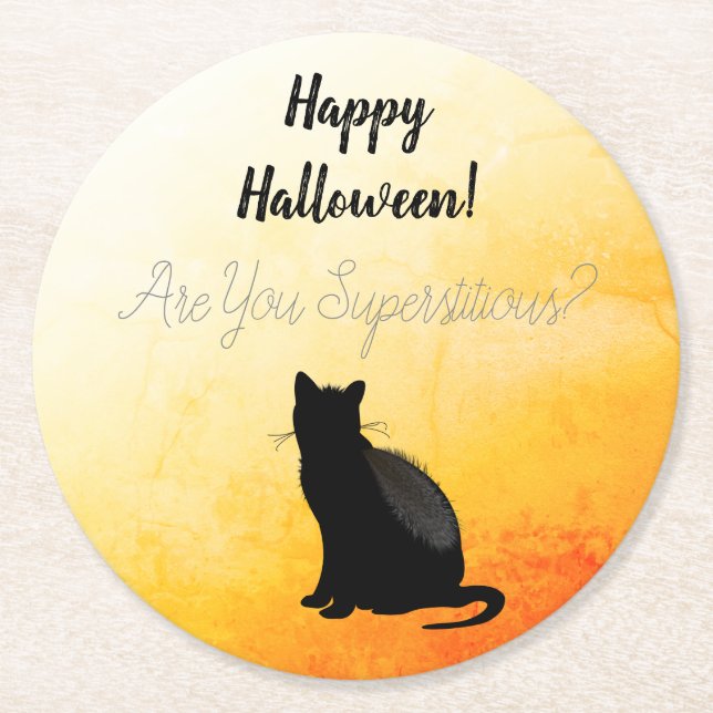 Dessous De Verre Rond Halloween noir chat Silhouette (Devant)