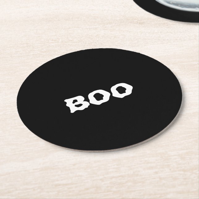Dessous De Verre Rond Halloween noir et blanc éffrayant Boo (Incliné)