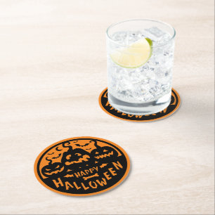 Dessous De Verre Rond Halloween noir et orange heureux