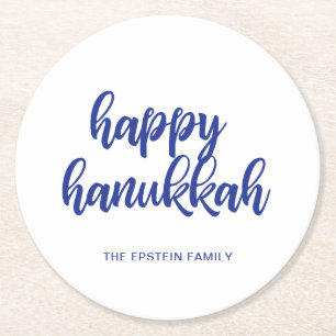 Dessous De Verre Rond Hanoukka Holiday Moderne Bleu et Blanc