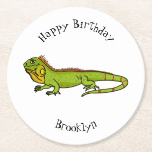 Dessous De Verre Rond Happy green iguana cartoon