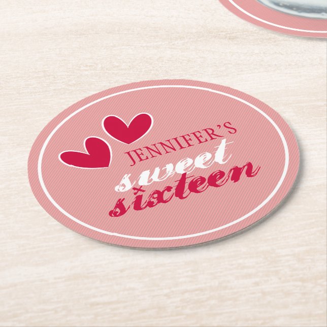 Dessous De Verre Rond Happy Hearts Sweet sixteen (Incliné)