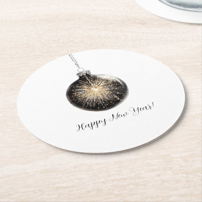 Dessous De Verre Rond Happy New Year Fireworks Ball (Incliné)