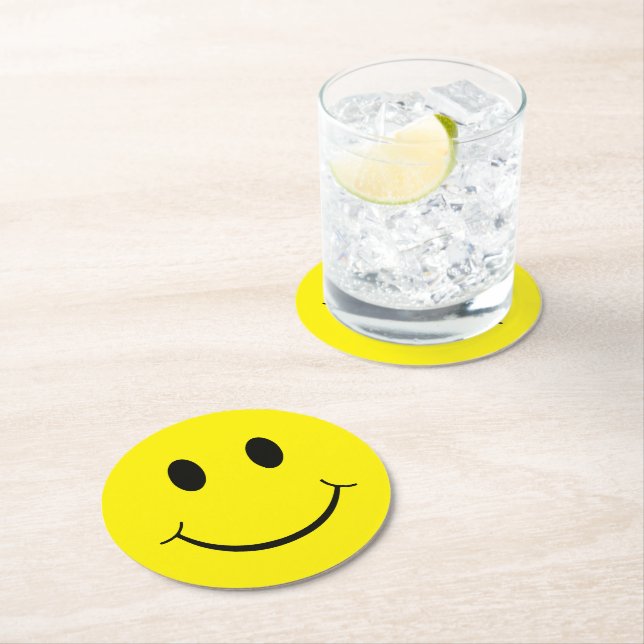 Dessous De Verre Rond Happy Yellow Face Graphic (En situation)