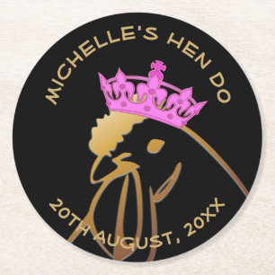 Dessous De Verre Rond Hen dans Couronne rose Bachelorette Party Custom