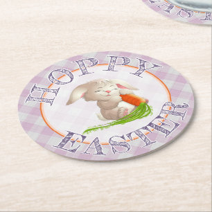 Dessous De Verre Rond Heureux Bunny Pâques rose En vichy Motif