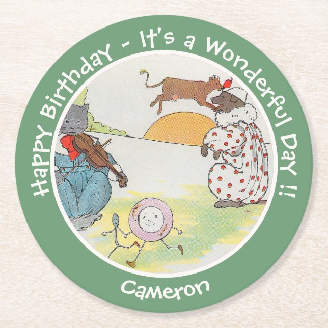 Dessous De Verre Rond Hey Diddle Diddle Collection de fête d'anniversair (Devant)