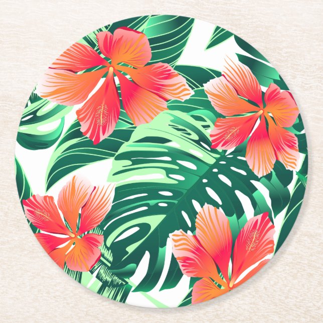Dessous De Verre Rond Hibiscus à l'orange tropicale (Devant)