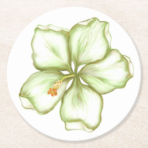 Dessous De Verre Rond Hibiscus & dentelle BLANC