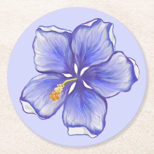 Dessous De Verre Rond Hibiscus & dentelle BLEU