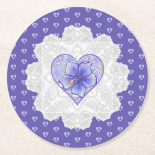 Dessous De Verre Rond Hibiscus & dentelle BLEU