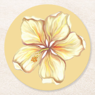 Dessous De Verre Rond Hibiscus & dentelle JAUNE